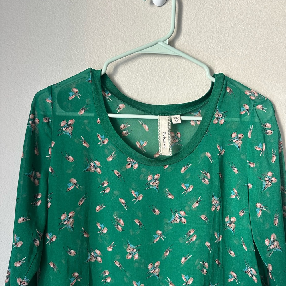 Green Floral Sheer Bird Top